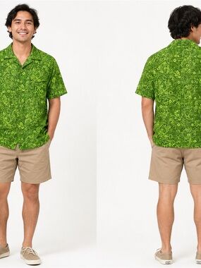 Vintage Men's Green Paisley Short-Sleeve Button-Down Aloha Shirt by Andrade Hono